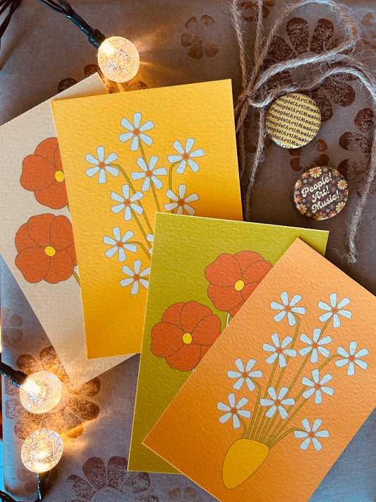 Retro Flower Postcards (Set of 4)